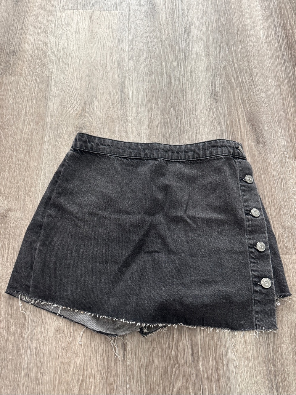 BDG Black Raw-Hem Denim Mini Skirt with Side Buttons